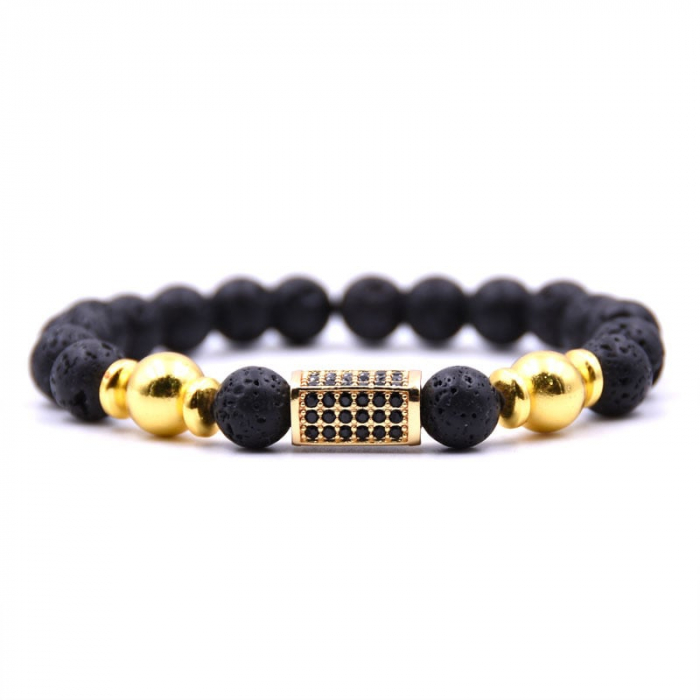 Bratara Stone Bead Charm Black AVAMSI din roca vulcanica, pietre semipretioase, unisex, reglabila BB70 [1]