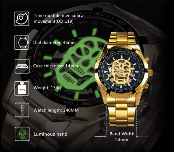 Ceas Luxury T-Winner, 5425,  Mecanic / Automat + Cutie , Geam Cristal Mineral / Hardlex BTG-WRG8154M4T5 [3]