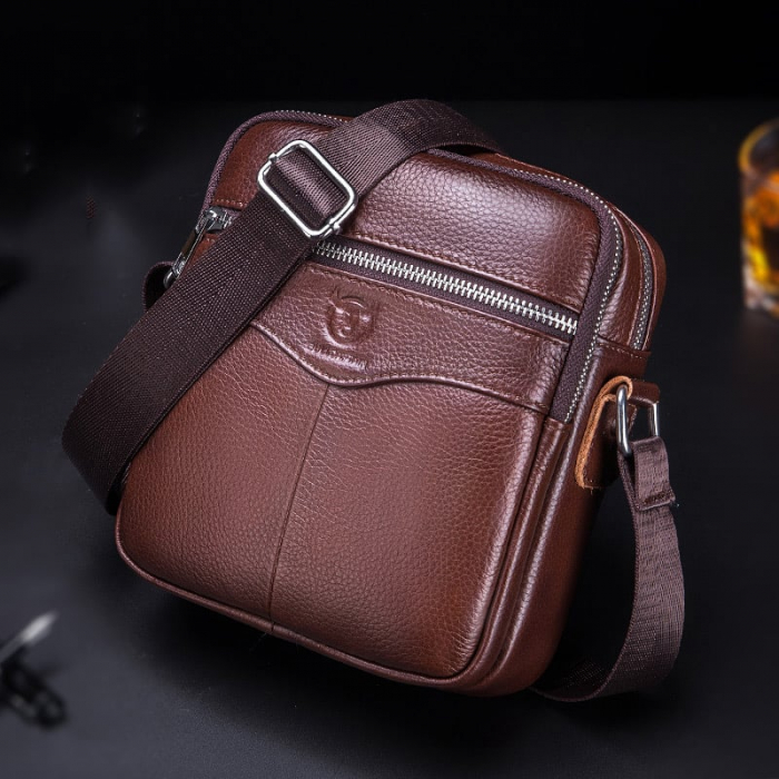 Geanta barbati, Arthur GB5656, Piele Naturala, Maro, 20x18x7 cm [1]