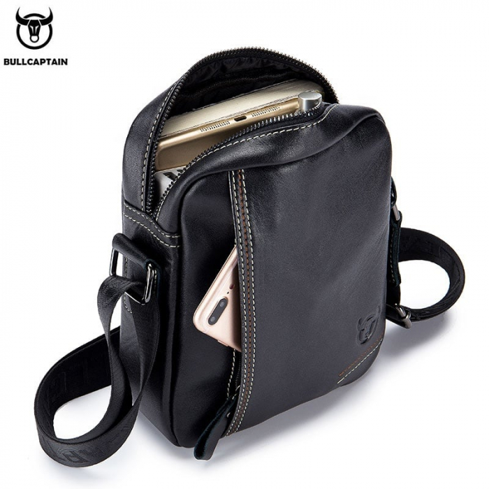 Geanta barbati, Austin GB5527, Piele Naturala, Negru, 23x19x7 cm [8]