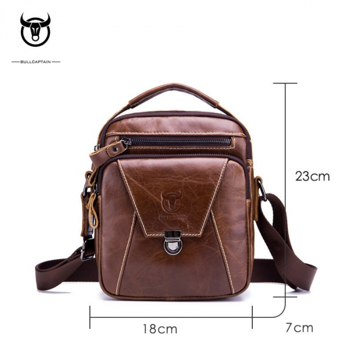 Geanta barbati BULLCAPTAIN, borseta de serviciu, geanta de umar, BC-041, Cafeniu, 23x18x7 cm, Piele naturala [10]