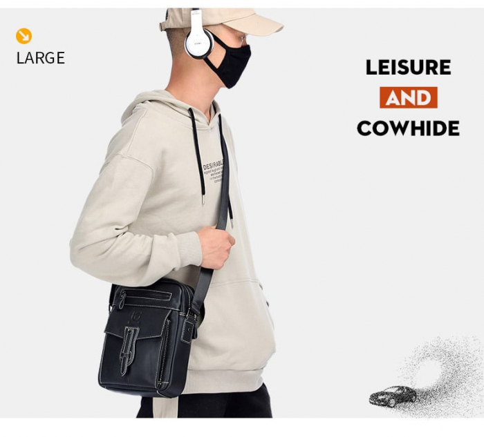 Geanta barbati BULLCAPTAIN, borseta de serviciu, geanta de umar, BC-053-L, Piele Naturala, 28x21x10CM [5]