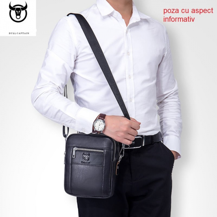Geanta barbati BULLCAPTAIN, borseta de serviciu, geanta de umar, BC-09, Maro, 21x18x7 cm, Piele naturala [12]