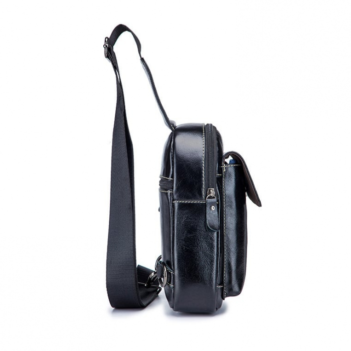 Geanta barbati, Charles GB5512, Piele Naturala, Negru, 24x17x8 cm [2]