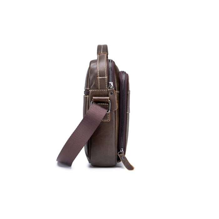 Geanta barbati, Iacov GB7606, Piele Naturala, Cafeniu, 22x18x6 cm [6]