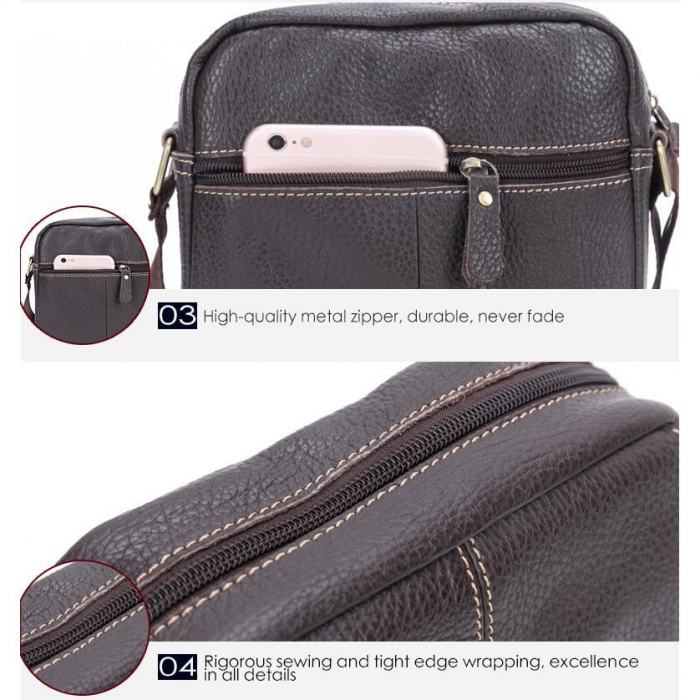 Geanta barbati, Jack GB7639, Piele Naturala, Maro, 22x21x8 cm [3]