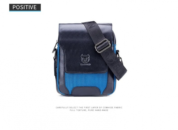 Geanta barbati, Michael GB7654, Piele Naturala, Albastru-Negru 22.5x17.5x6 cm [2]