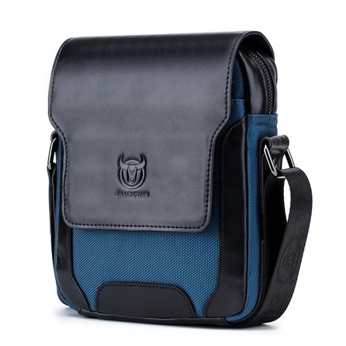 Geanta barbati, Michael GB7654, Piele Naturala, Albastru-Negru 22.5x17.5x6 cm [1]