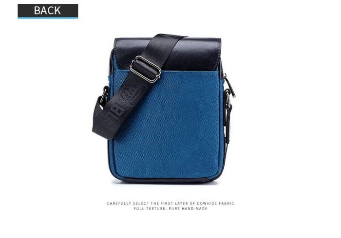 Geanta barbati, Michael GB7654, Piele Naturala, Albastru-Negru 22.5x17.5x6 cm [4]