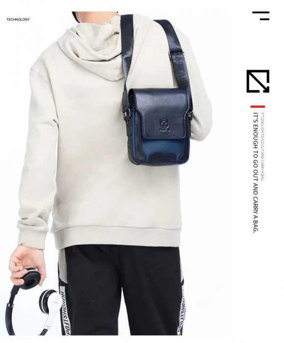 Geanta barbati, Michael GB7654, Piele Naturala, Albastru-Negru 22.5x17.5x6 cm [12]