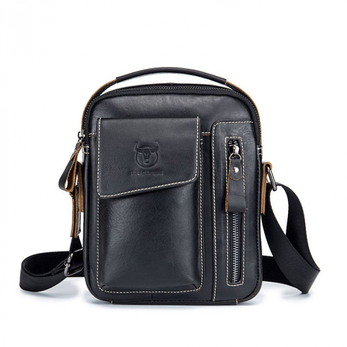 Geanta barbati, William GB5676, Piele Naturala, Negru 23x18x8 cm [4]