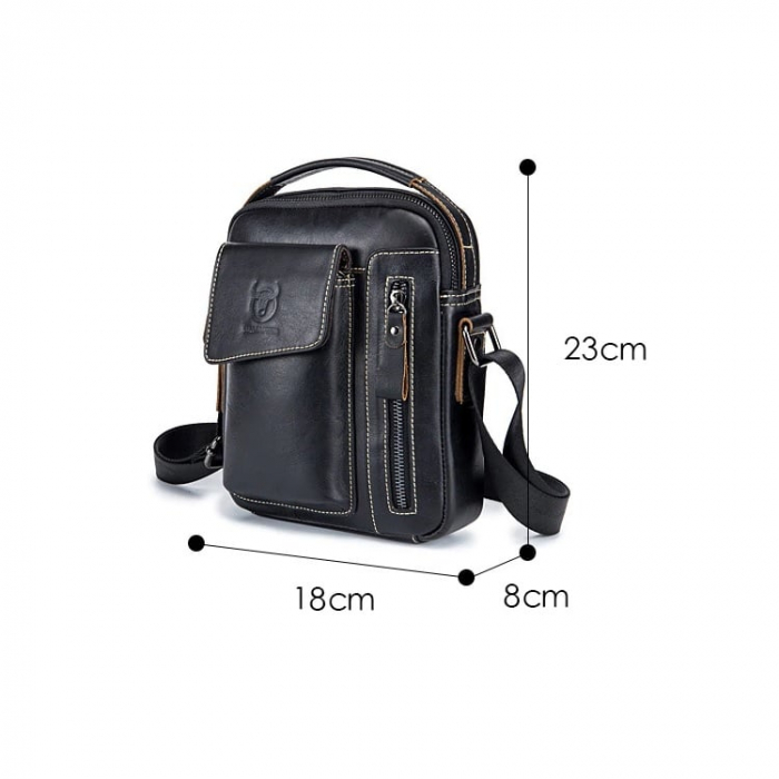Geanta barbati, William GB5676, Piele Naturala, Negru 23x18x8 cm [3]
