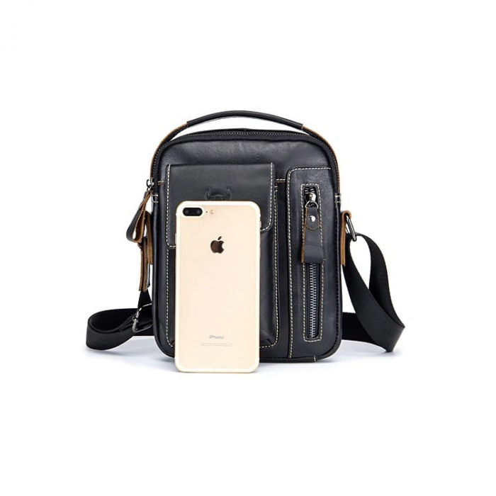 Geanta barbati, William GB5676, Piele Naturala, Negru 23x18x8 cm [7]