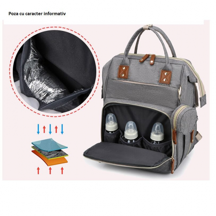 Geanta Bebe Avamsi AVALL-HT9011 tip rucsac scutece cu patut pliabil, Straight, incapatoare, impermeabila, versatila, ergonomica si sigura pentru mama, tata si copil [9]