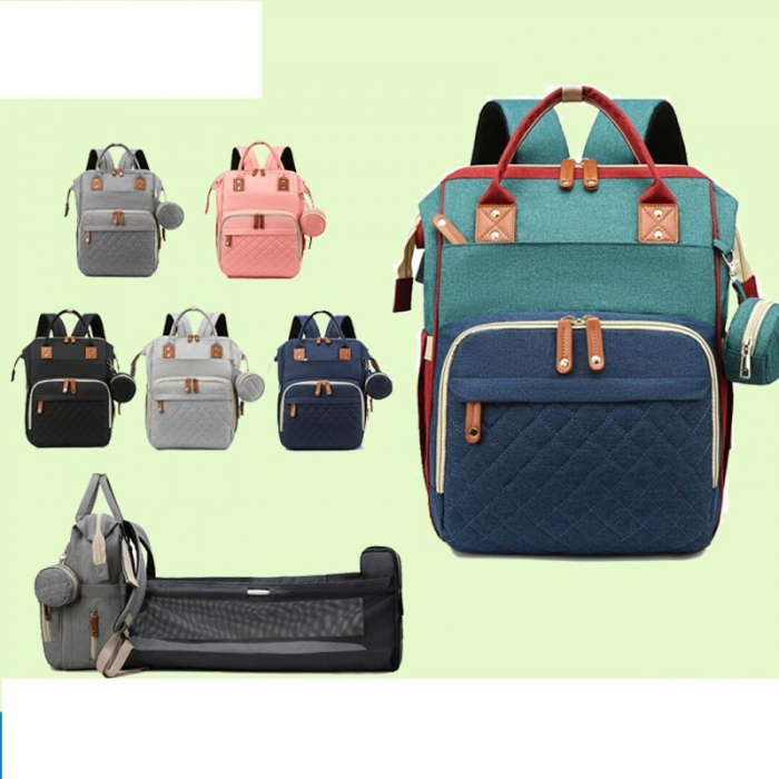 Geanta Bebe Avamsi AVALL-HT9011 tip rucsac scutece cu patut pliabil, Straight, incapatoare, impermeabila, versatila, ergonomica si sigura pentru mama, tata si copil [3]