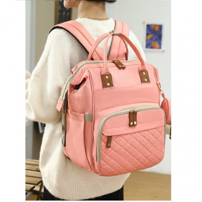 Geanta Bebe Avamsi AVALL-HT9011 tip rucsac scutece cu patut pliabil, Straight, incapatoare, impermeabila, versatila, ergonomica si sigura pentru mama, tata si copil [2]