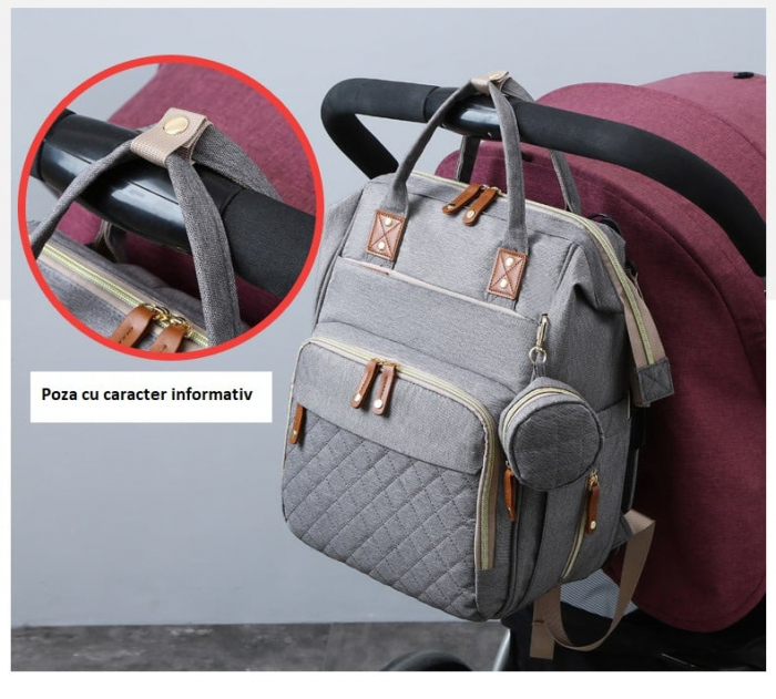 Geanta Bebe Avamsi AVALL-HT9011 tip rucsac scutece cu patut pliabil, Straight, incapatoare, impermeabila, versatila, ergonomica si sigura pentru mama, tata si copil [6]