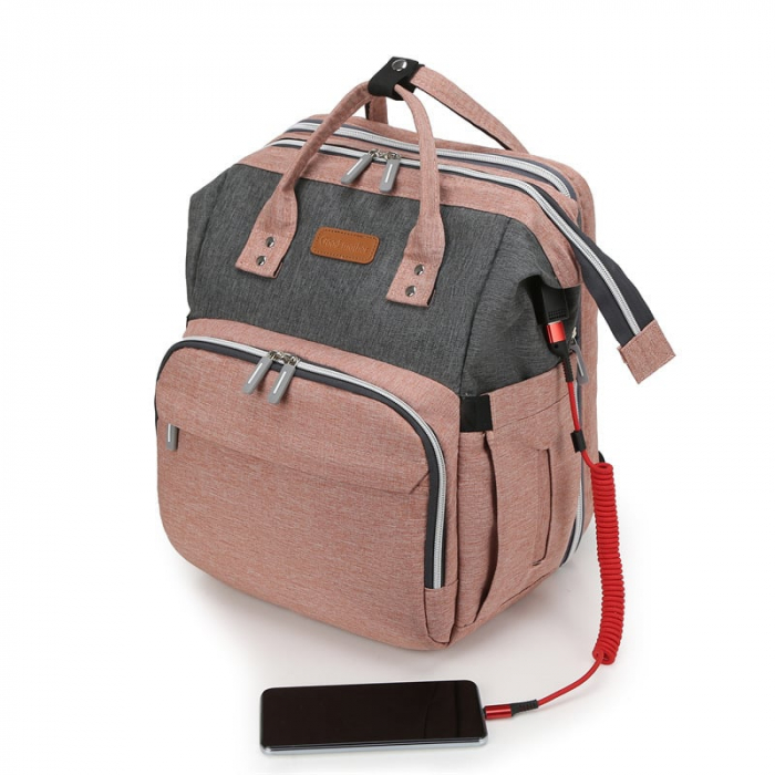 Geanta Bebe Avamsi LL-1 tip rucsac scutece cu patut pliabil, Straight, incapatoare, impermeabila, versatila, ergonomica si sigura pentru mama, tata si copil [11]