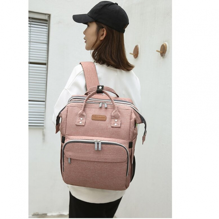 Geanta Bebe Avamsi LL-1 tip rucsac scutece cu patut pliabil, Straight, incapatoare, impermeabila, versatila, ergonomica si sigura pentru mama, tata si copil [2]