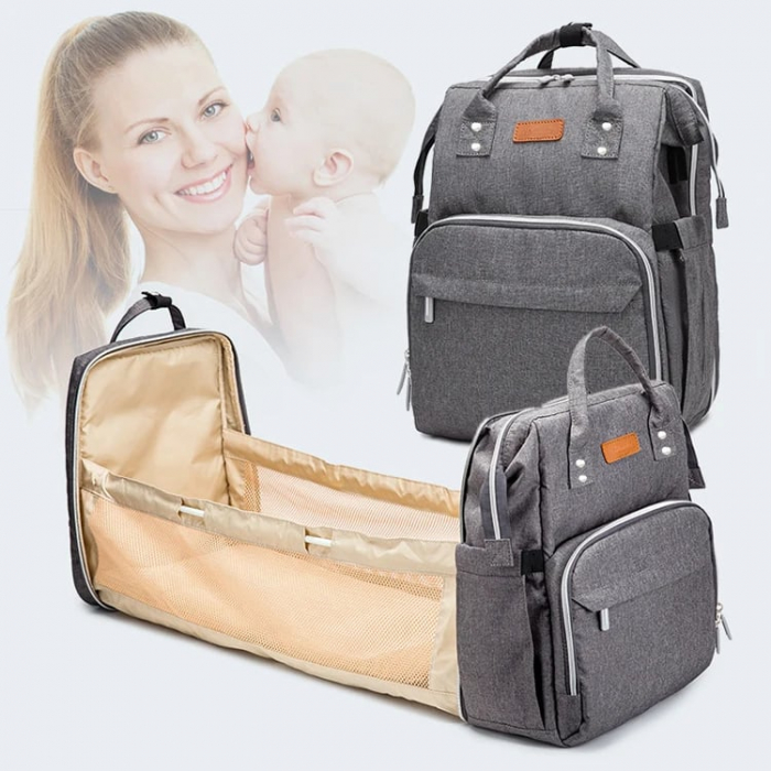 Geanta Bebe Avamsi LL-1 tip rucsac scutece cu patut pliabil, Straight, incapatoare, impermeabila, versatila, ergonomica si sigura pentru mama, tata si copil [6]