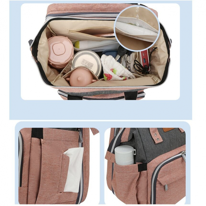 Geanta Bebe Avamsi LL-1 tip rucsac scutece cu patut pliabil, Straight, incapatoare, impermeabila, versatila, ergonomica si sigura pentru mama, tata si copil [8]