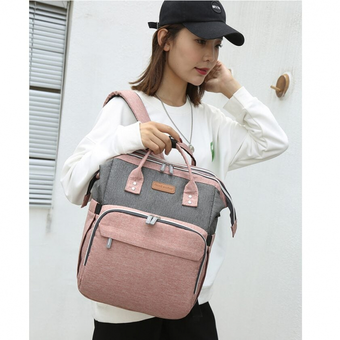 Geanta Bebe Avamsi LL-1 tip rucsac scutece cu patut pliabil, Straight, incapatoare, impermeabila, versatila, ergonomica si sigura pentru mama, tata si copil [10]