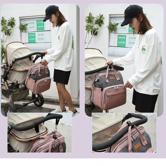 Geanta Bebe Avamsi LL-1 tip rucsac scutece cu patut pliabil, Straight, incapatoare, impermeabila, versatila, ergonomica si sigura pentru mama, tata si copil [9]