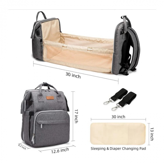 Geanta Bebe Avamsi LL-1 tip rucsac scutece cu patut pliabil, Straight, incapatoare, impermeabila, versatila, ergonomica si sigura pentru mama, tata si copil [7]