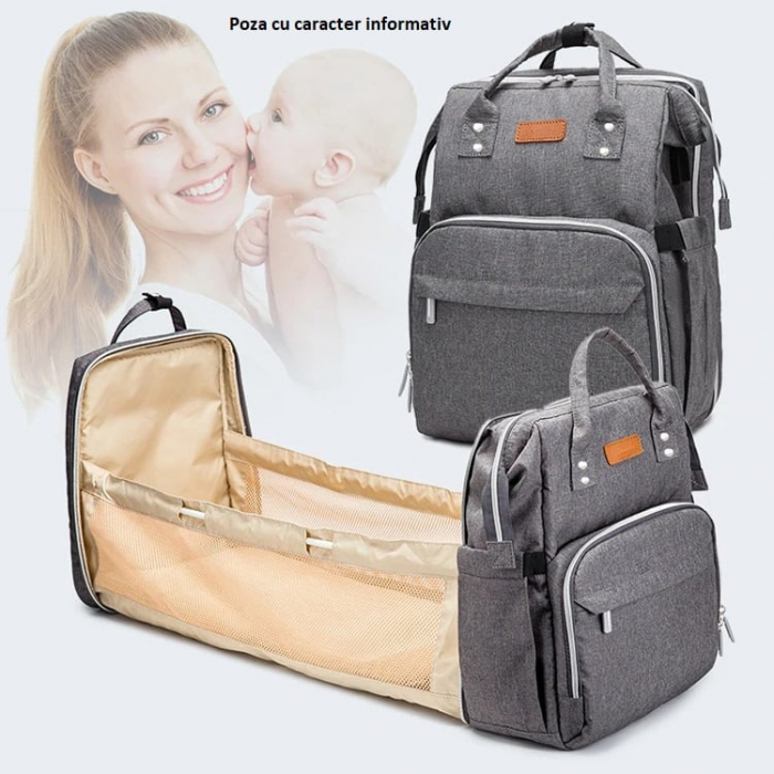Geanta Bebe Avamsi LL-1 tip rucsac scutece cu patut pliabil, Straight, incapatoare, impermeabila, versatila, ergonomica si sigura pentru mama, tata si copil [4]
