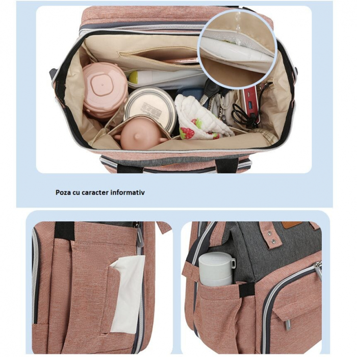Geanta Bebe Avamsi LL-1 tip rucsac scutece cu patut pliabil, Straight, incapatoare, impermeabila, versatila, ergonomica si sigura pentru mama, tata si copil [6]