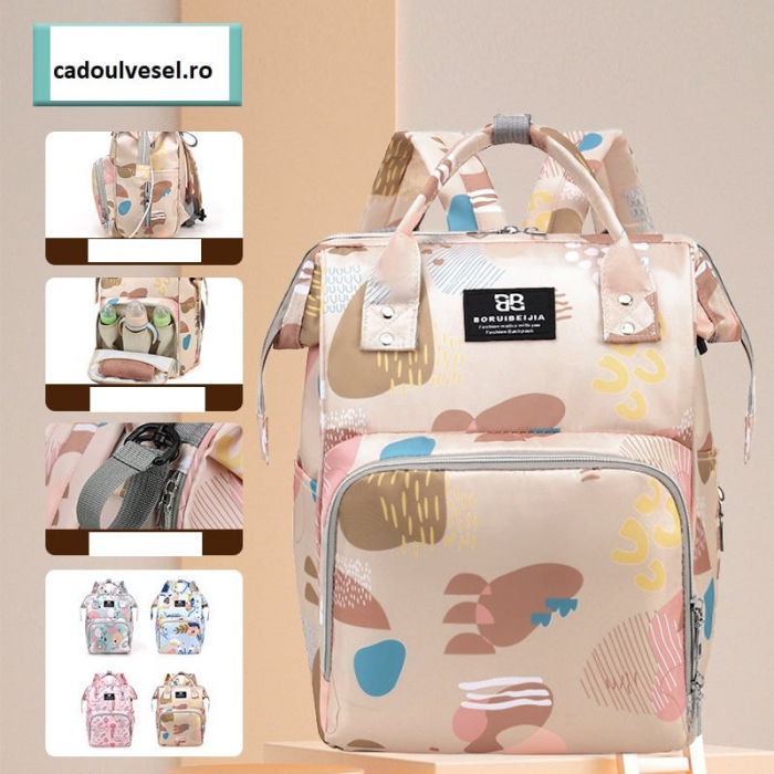 Geanta Bebe Delfina MB17 tip rucsac scutece, Straight, incapatoare, impermeabila, versatila, ergonomica si sigura pentru mama, tata si copil, 38x26x18 cm [13]