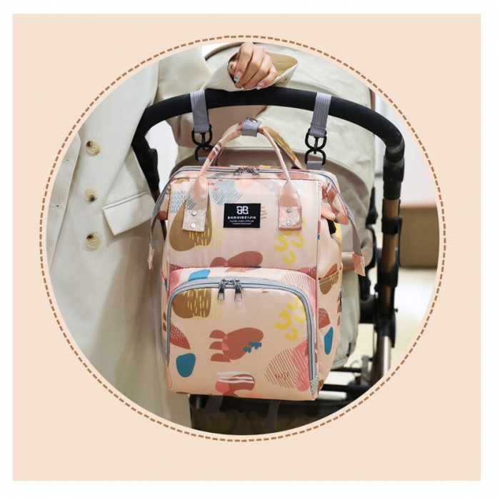 Geanta Bebe Delfina MB17 tip rucsac scutece, Straight, incapatoare, impermeabila, versatila, ergonomica si sigura pentru mama, tata si copil, 38x26x18 cm [8]