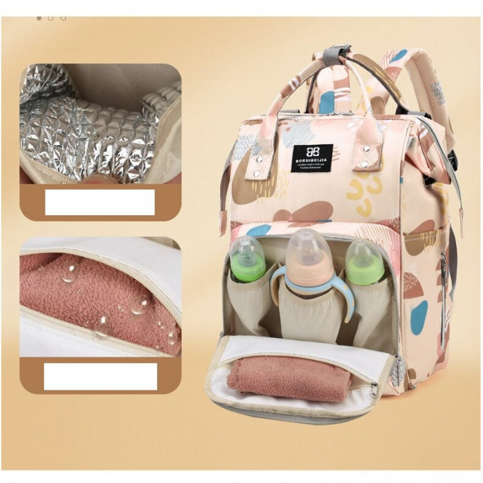 Geanta Bebe Delfina MB17 tip rucsac scutece, Straight, incapatoare, impermeabila, versatila, ergonomica si sigura pentru mama, tata si copil, 38x26x18 cm [5]