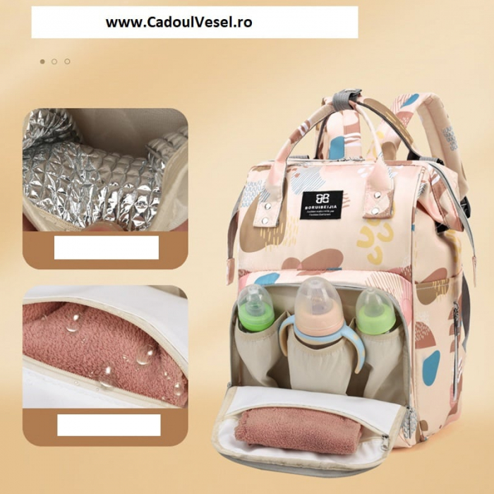 Geanta Bebe Delfina MB17 tip rucsac scutece, Straight, incapatoare, impermeabila, versatila, ergonomica si sigura pentru mama, tata si copil, 38x26x18 cm [14]