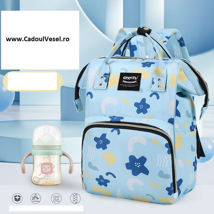 Geanta Bebe Eleonora MB07 tip rucsac scutece, Straight, incapatoare, impermeabila, versatila, ergonomica si sigura pentru mama, tata si copil, 38x26x18 cm [9]