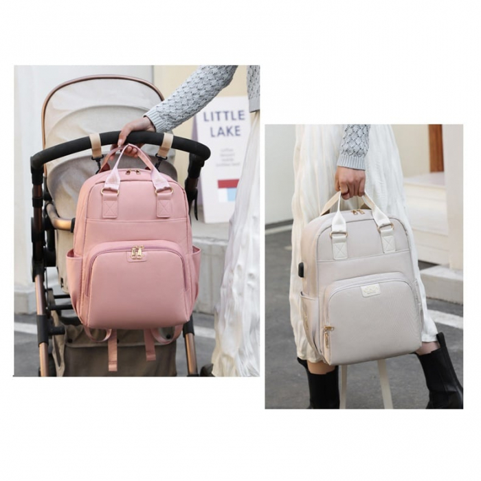 Geanta Bebe Ruby MB23 tip rucsac scutece, Straight, incapatoare, impermeabila, versatila, ergonomica si sigura pentru mama, tata si copil, 39x29x15 cm [20]