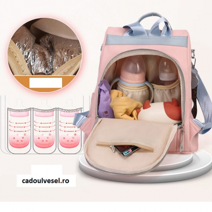 Geanta Bebe Sara MB42 tip rucsac scutece, Straight, incapatoare, impermeabila, versatila, ergonomica si sigura pentru mama, tata si copil, 32x31x14 cm [8]
