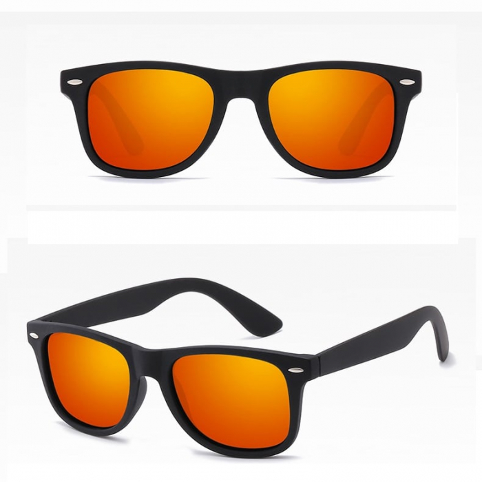 Ochelari de soare unisex Polarizati,Protectie UV,  Jonas Wayfarer, Negru-Portocaliu [2]