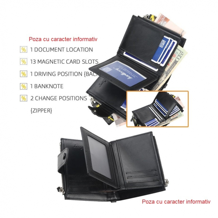 Portofel Barbati, Baellerry, ZX-D3215, Negru, 12x10x2 cm [7]