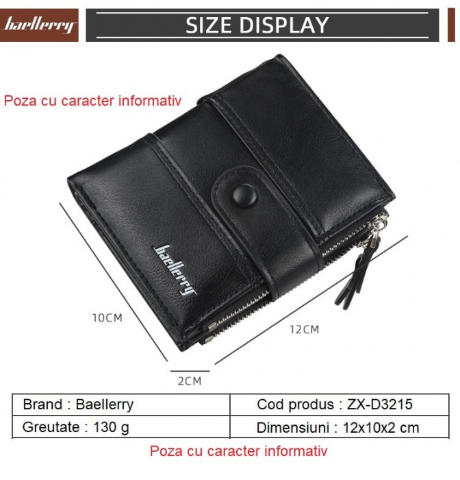 Portofel Barbati, Baellerry, ZX-D3215, Negru, 12x10x2 cm [6]
