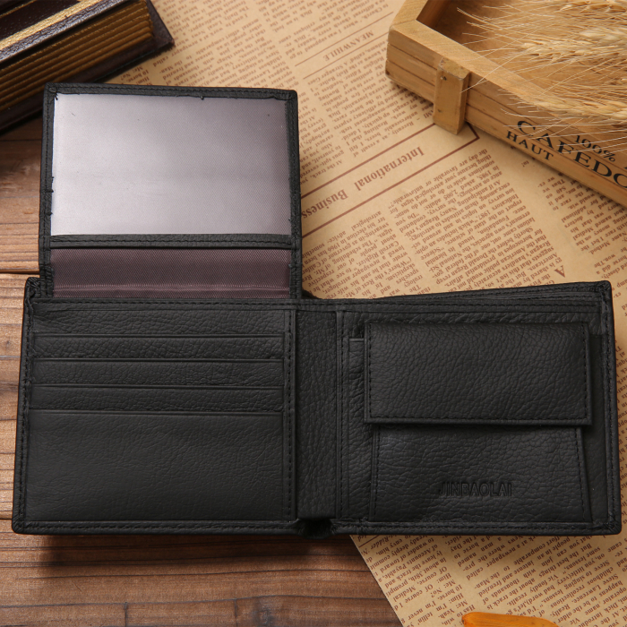 Portofel Barbati, JINBAOLAI, JBL-8041, Negru, 11.5x9.5x2.5 cm, Piele naturala [2]