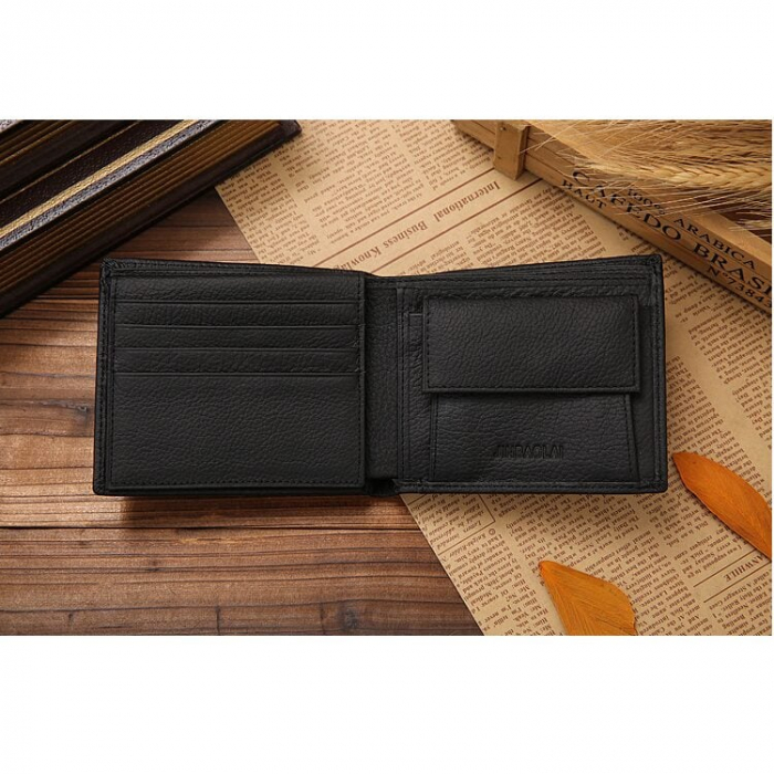Portofel Barbati, JINBAOLAI, JBL-8041, Negru, 11.5x9.5x2.5 cm, Piele naturala [6]
