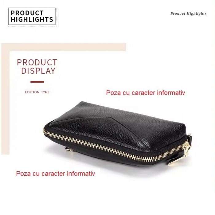 Portofel Dama, AVAMSI, YT-1348, Negru, 19x11x4 cm Piele naturala [5]