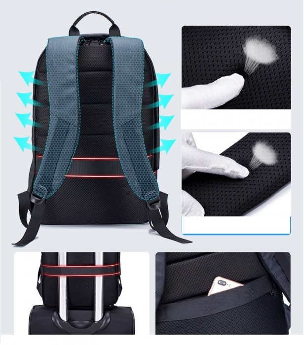 Rucsac Unisex BullCaptain BC-603, multifunctional, laptop, calatorii, negru, 45x31x12CM [9]
