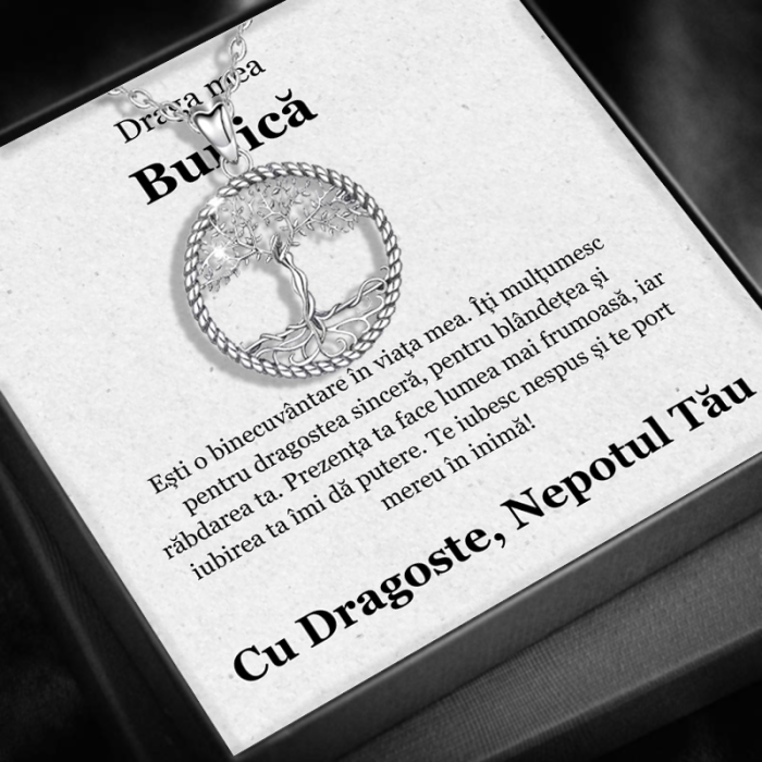 Set Cadou Bunică– Colier cu Pandativ Copacul Intelepciunii din Argint 925 placat cu rodiu, Cutie Elegantă și Felicitare Personalizată [1]
