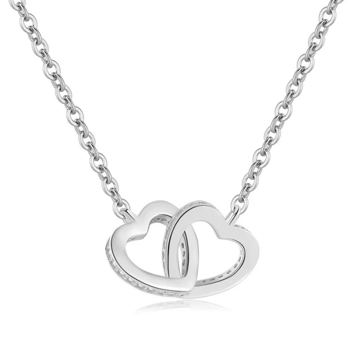 Set Cadou Bunică– Colier cu Pandativ Inimi Pereche din Argint 925 placat cu rodiu, Cutie Elegantă și Felicitare Personalizată [2]