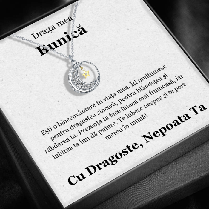 Set Cadou Bunică– Colier cu Pandativ Lumina lunii  din Argint 925 placat cu rodiu, Cutie Elegantă și Felicitare Personalizată [1]