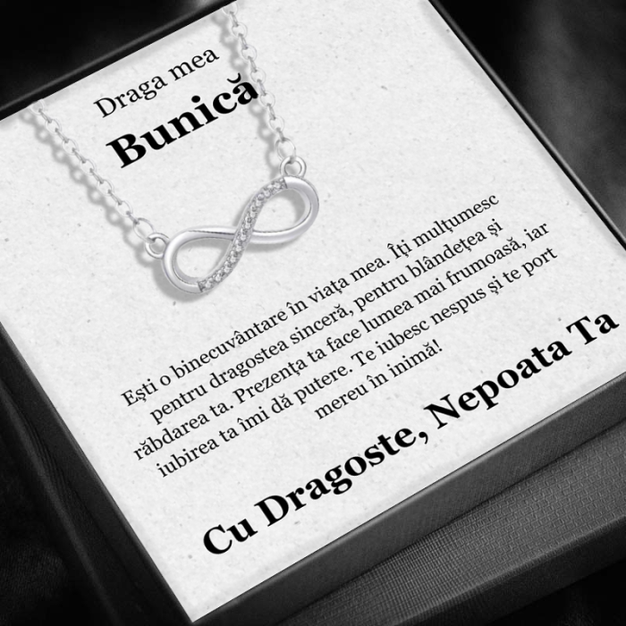 Set Cadou Bunică– Colier cu Pandativ Taina Infinitului  din Argint 925 placat cu rodiu, Cutie Elegantă și Felicitare Personalizată [1]