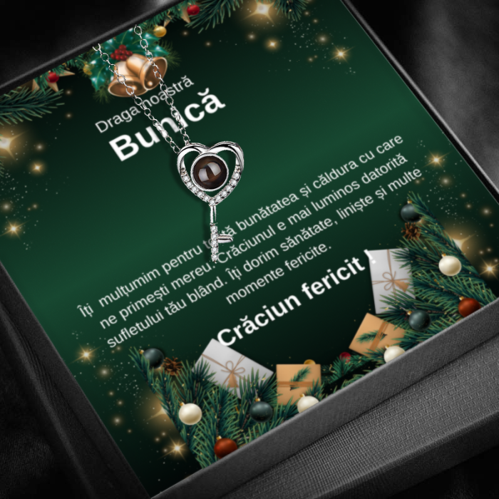 Set Cadou Crăciun Bunică– Colier cu Pandativ  Cheia destinului din Argint 925 placat cu rodiu, Cutie Elegantă și Felicitare Personalizată [1]