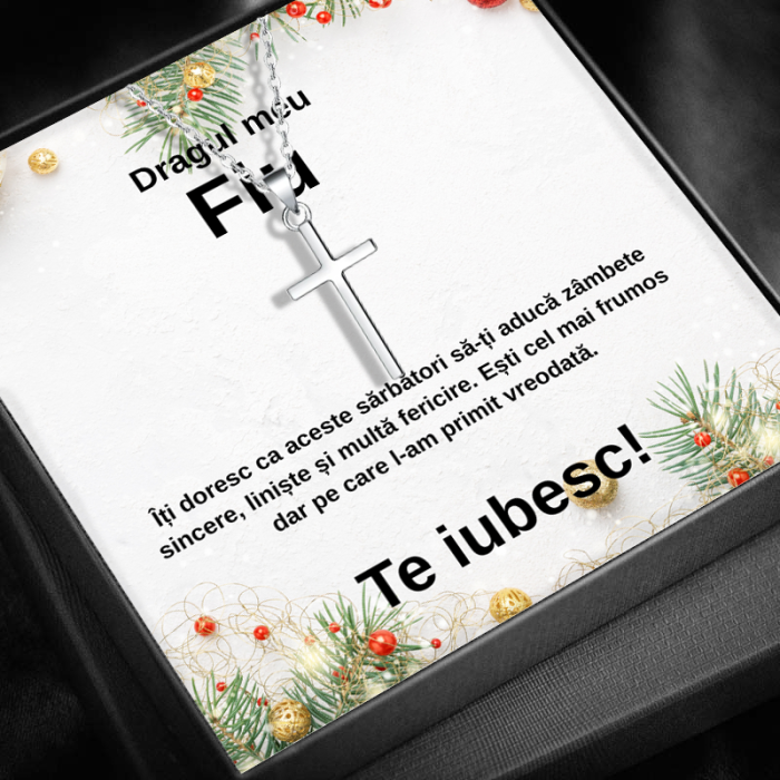 Set Cadou Craciun Fiu –  Colier cu pandativ cruce din argint 925, Pacea sufletului, placat cu rodiu, Cutie Elegantă și Felicitare Personalizată [1]